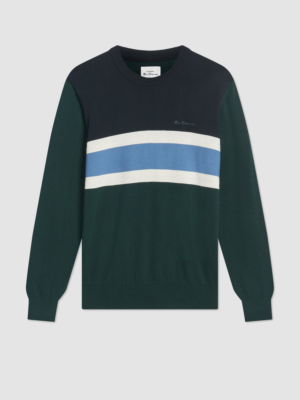 Ben Sherman Chest Stripe Crewneck Knitwear Dark Green | WALVS-1047