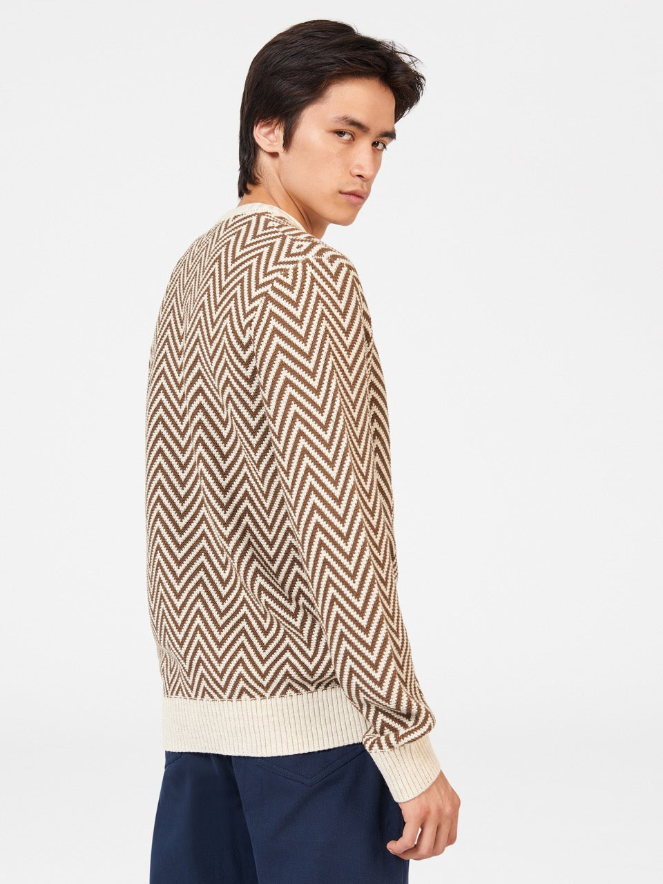 Ben Sherman Chevron Jacquard Crewneck Knitwear White | LUJRZ-9043