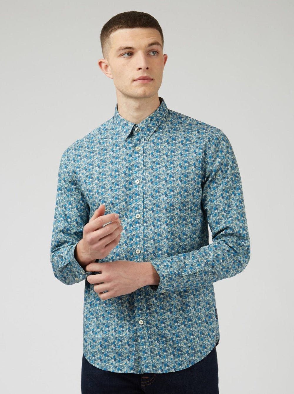 Ben Sherman Floral Print Long-Sleeve Shirts Blue Grey | OSMEJ-8937