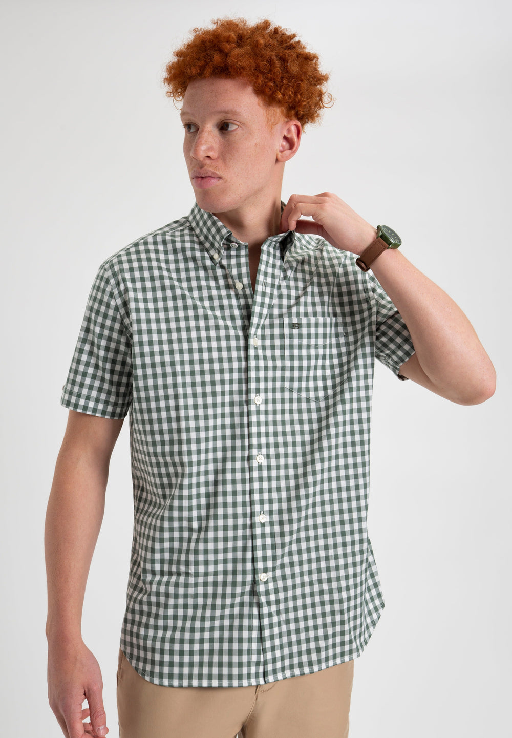 Ben Sherman House Poplin Gingham Shirts Olive | OEZCW-5936