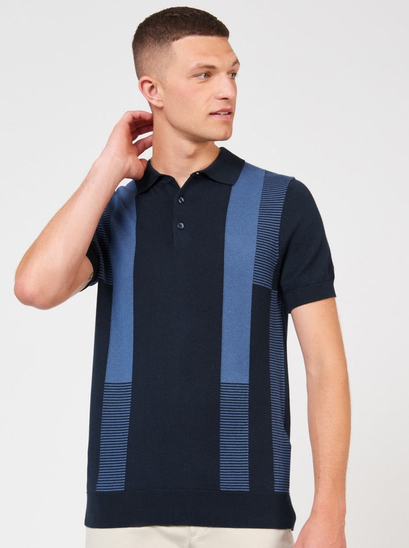 Ben Sherman Intarsia Stripe Polo Neck Sweaters Navy | YWGNE-8463