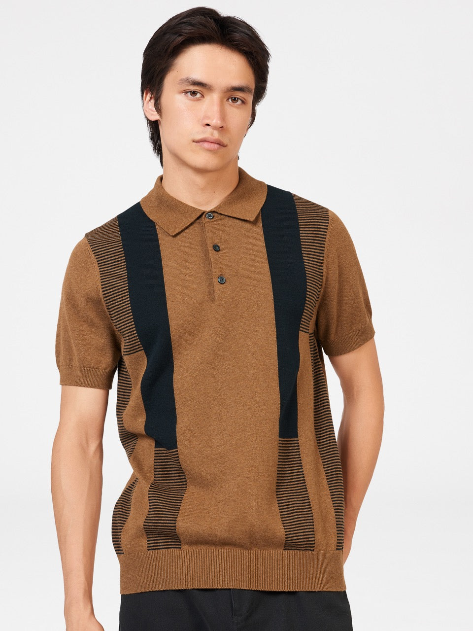 Ben Sherman Intarsia Stripe Polo Neck Sweaters Brown | GLUWA-7968