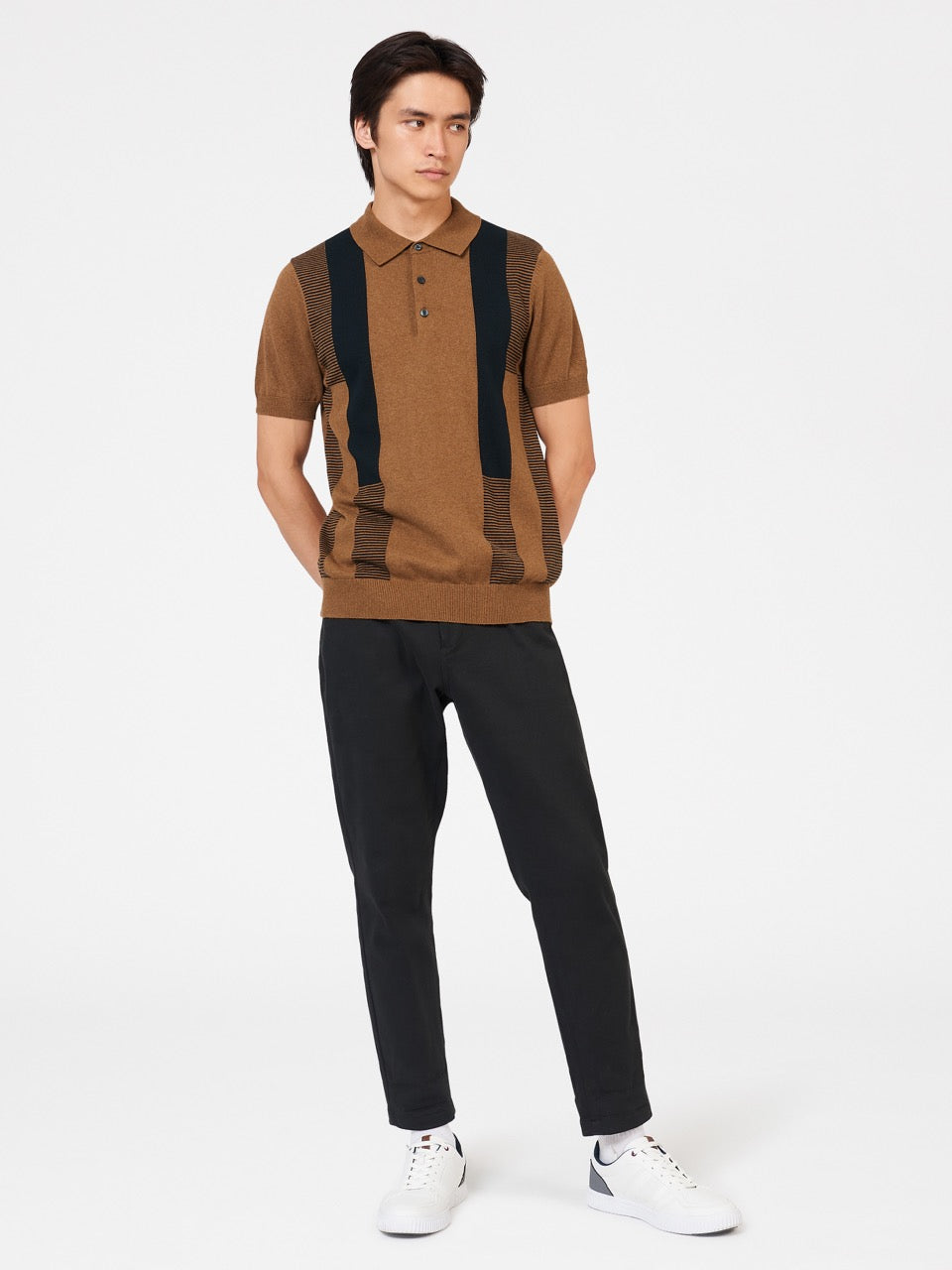 Ben Sherman Intarsia Stripe Polo Neck Sweaters Brown | GLUWA-7968