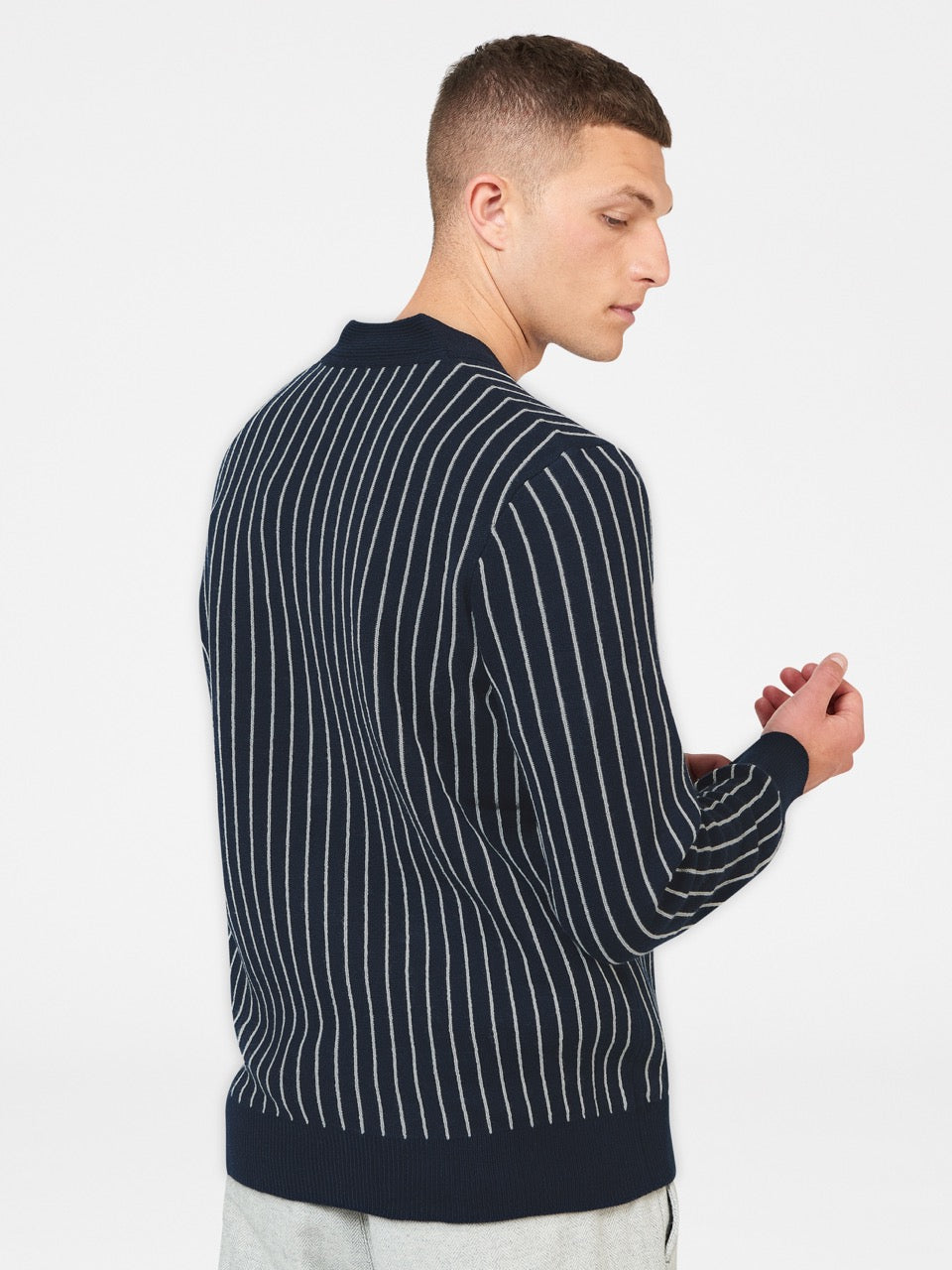 Ben Sherman Jacquard Stripe Cardigan Knitwear Navy | VUZEA-4512