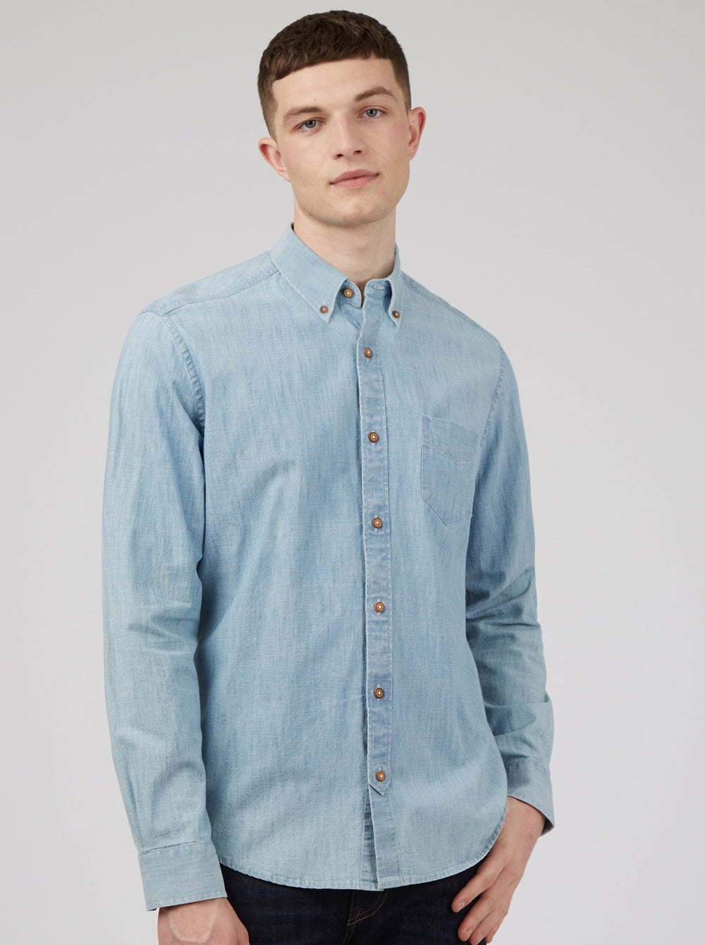 Ben Sherman Long-Sleeve Chambray Shirts Blue / Navy | MBTRU-9864