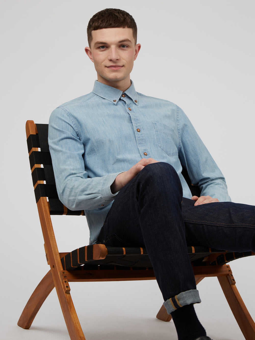 Ben Sherman Long-Sleeve Chambray Shirts Blue / Navy | MBTRU-9864