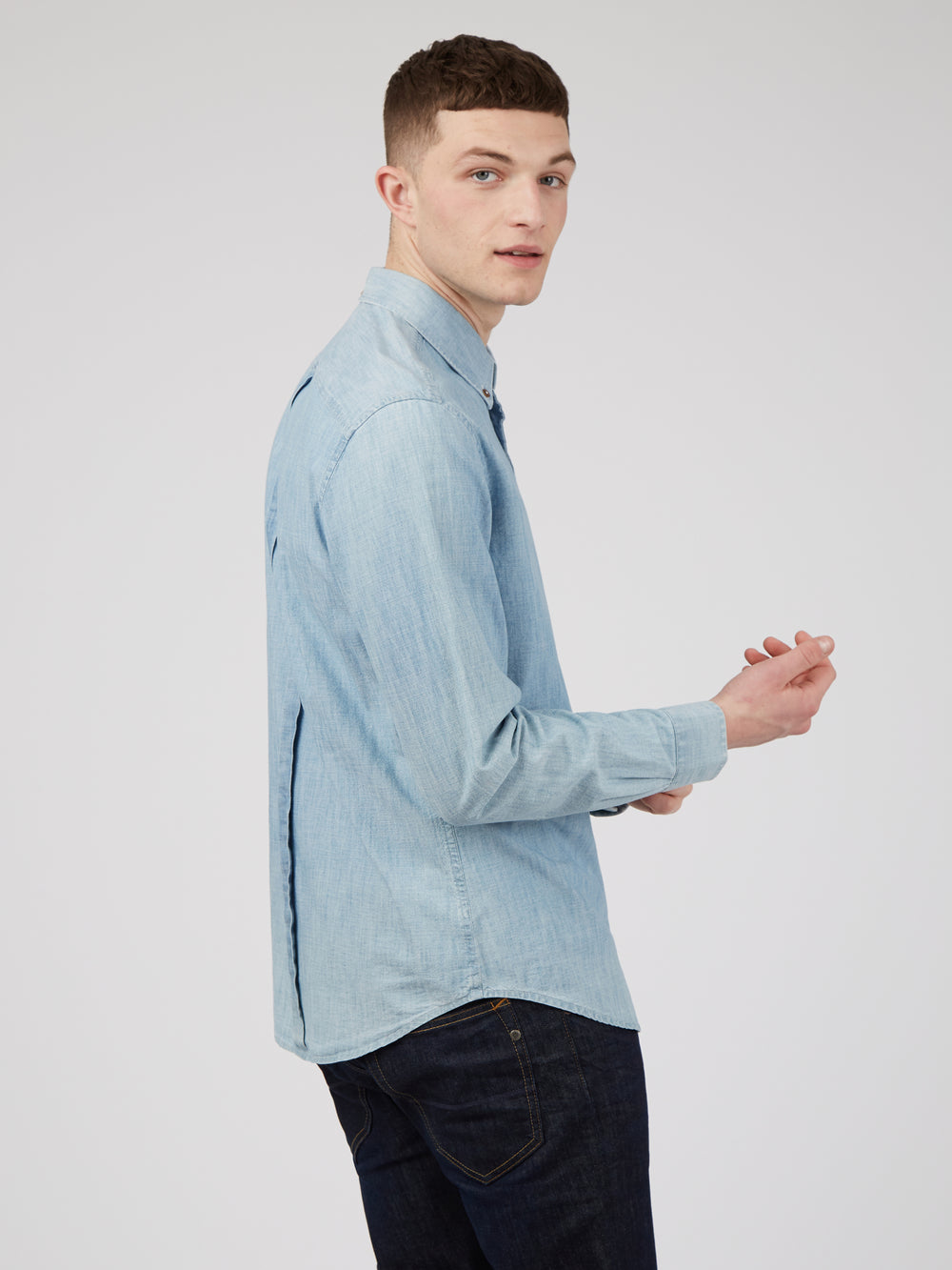 Ben Sherman Long-Sleeve Chambray Shirts Blue / Navy | MBTRU-9864