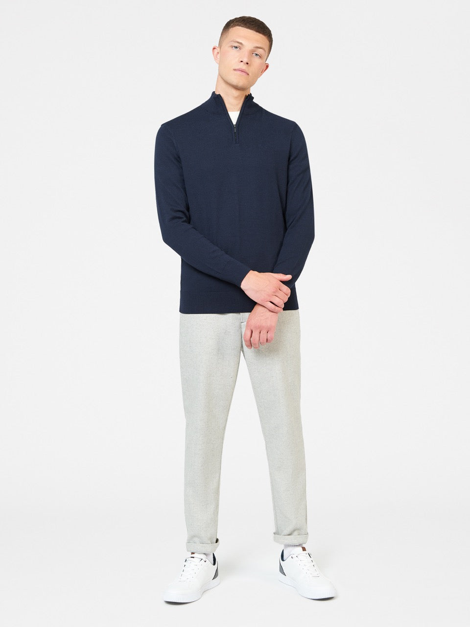 Ben Sherman Merino Half-Zip Knitwear Navy | LGNTC-4172