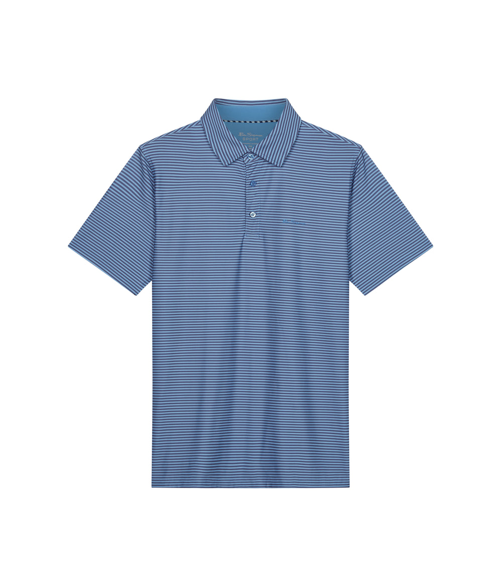 Ben Sherman Mini Stripes Tech Jersey Sports Fit Polo Shirts Azure | PVRIL-4917