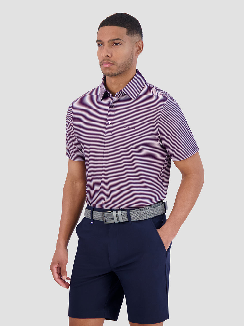 Ben Sherman Mini Stripes Tech Jersey Sports Fit Polo Shirts Purple | YANGU-1504