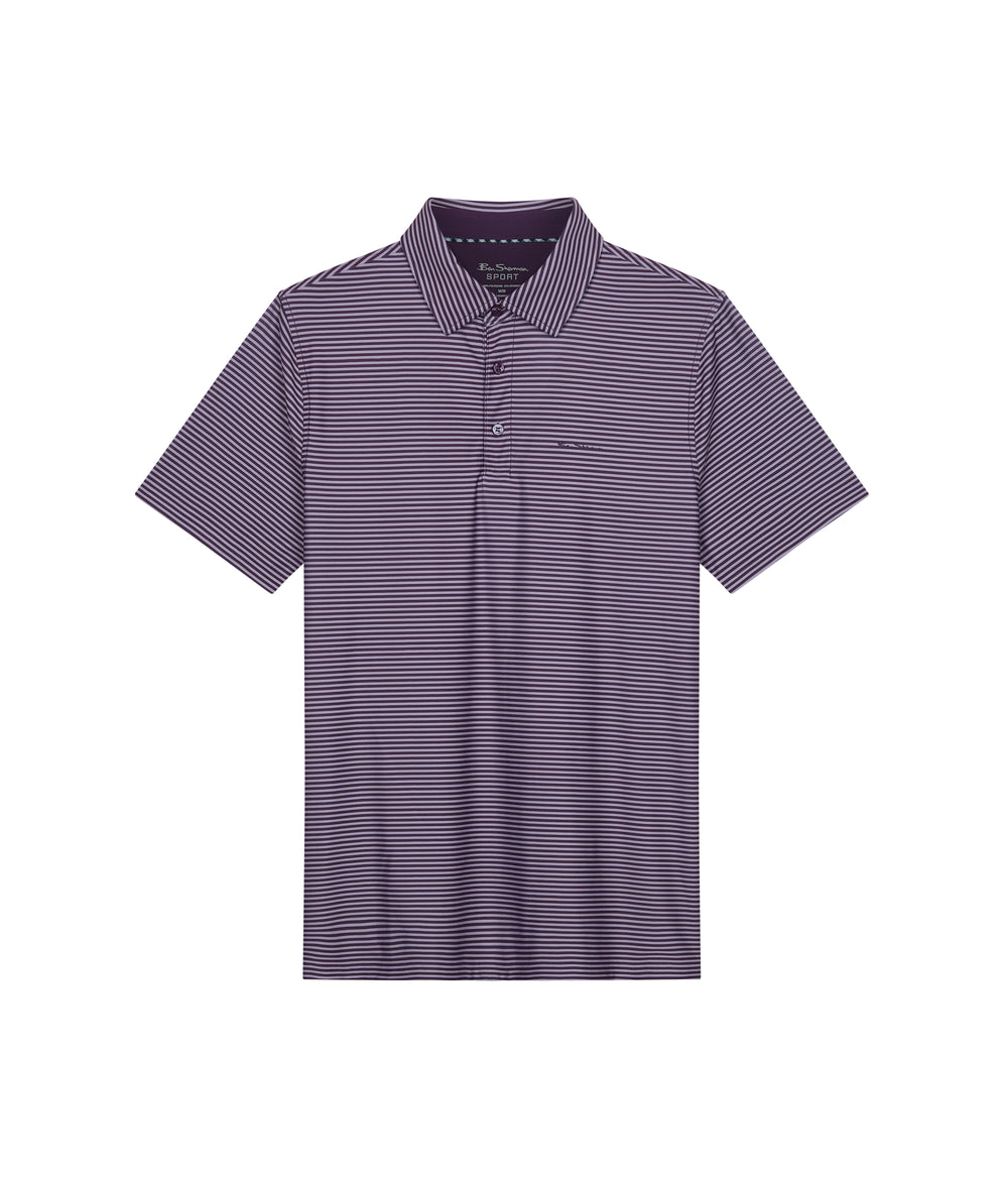 Ben Sherman Mini Stripes Tech Jersey Sports Fit Polo Shirts Purple | YANGU-1504