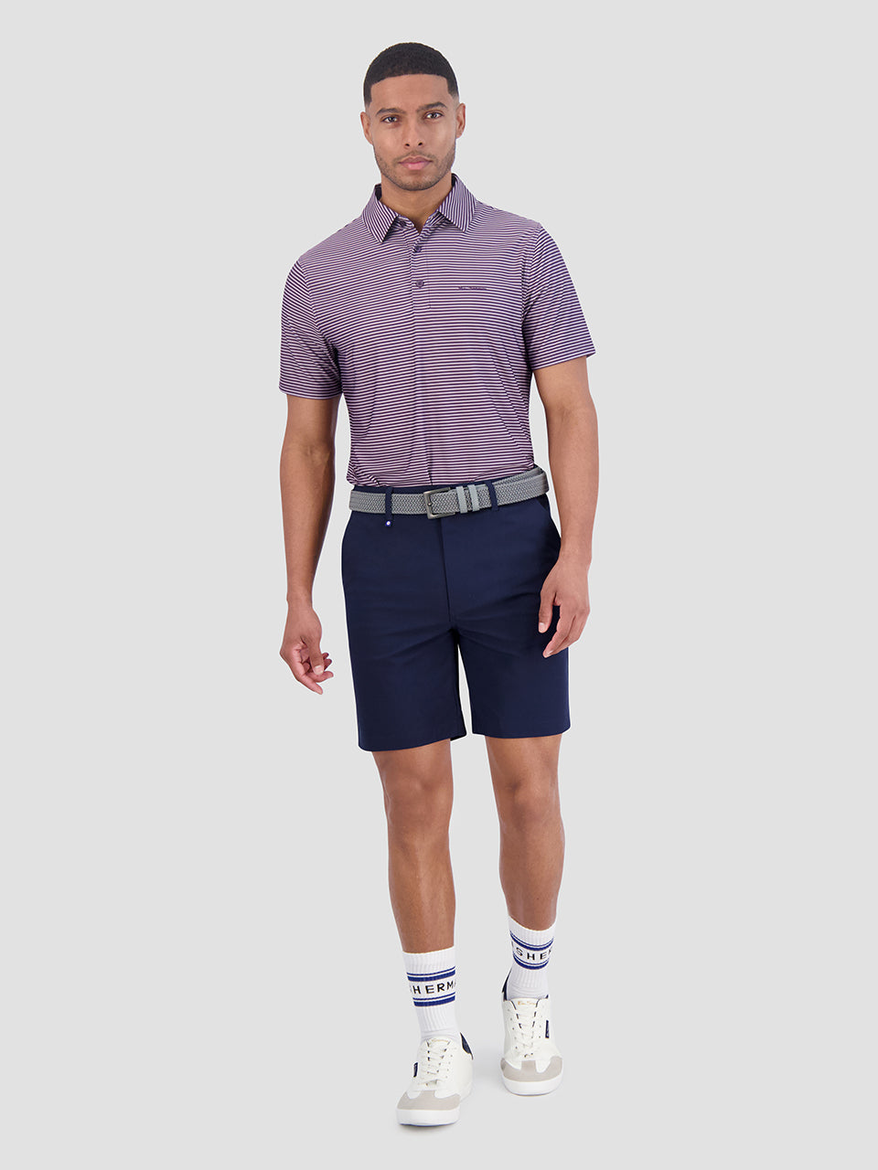 Ben Sherman Mini Stripes Tech Jersey Sports Fit Polo Shirts Purple | YANGU-1504