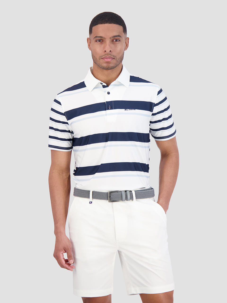 Ben Sherman Mixed Mod Stripes Tech Jersey Sports Fit Polo Shirts Blue | NOMAP-2170