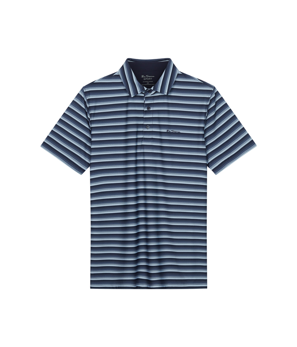 Ben Sherman Multi Stripe Tech Jersey Sports Fit Polo Shirts Navy | UPDXF-6892