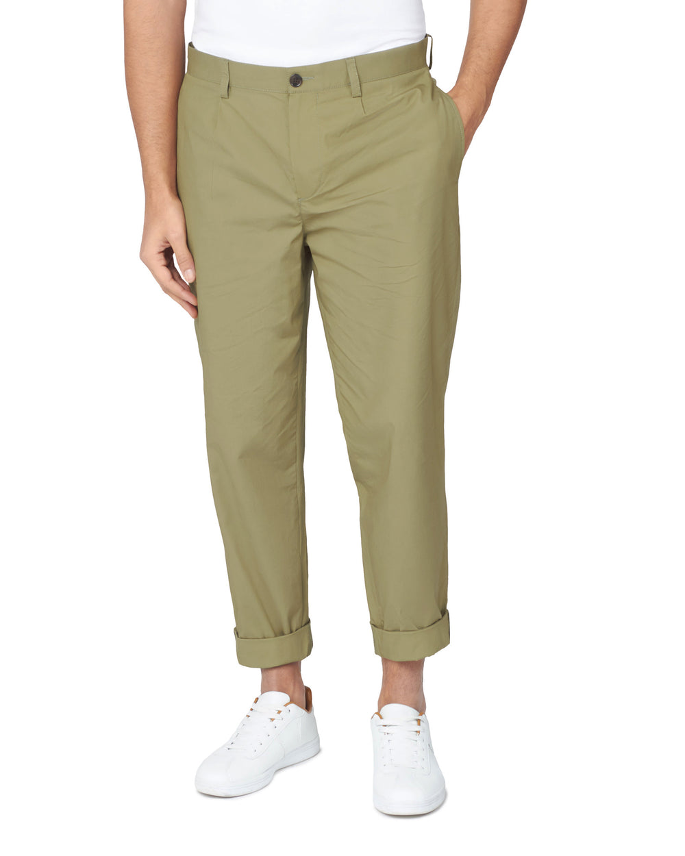 Ben Sherman Poplin Relaxed-Taper Pleated Pants Olive | UTMRY-6850