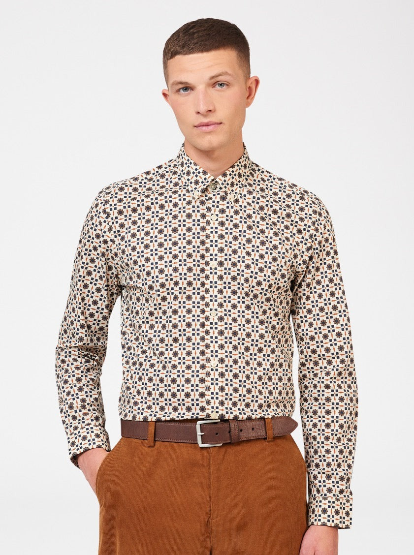 Ben Sherman Retro Foulard Print Slim Fit Shirts Brown | IFYUC-6791