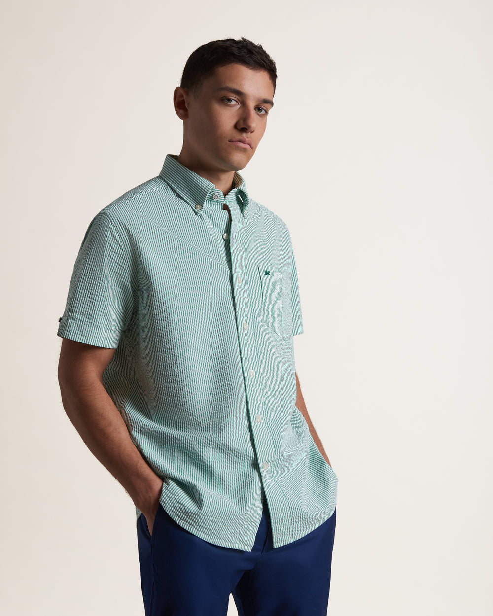 Ben Sherman Seersucker Bengal Stripe Shirts Green | PALBT-7839