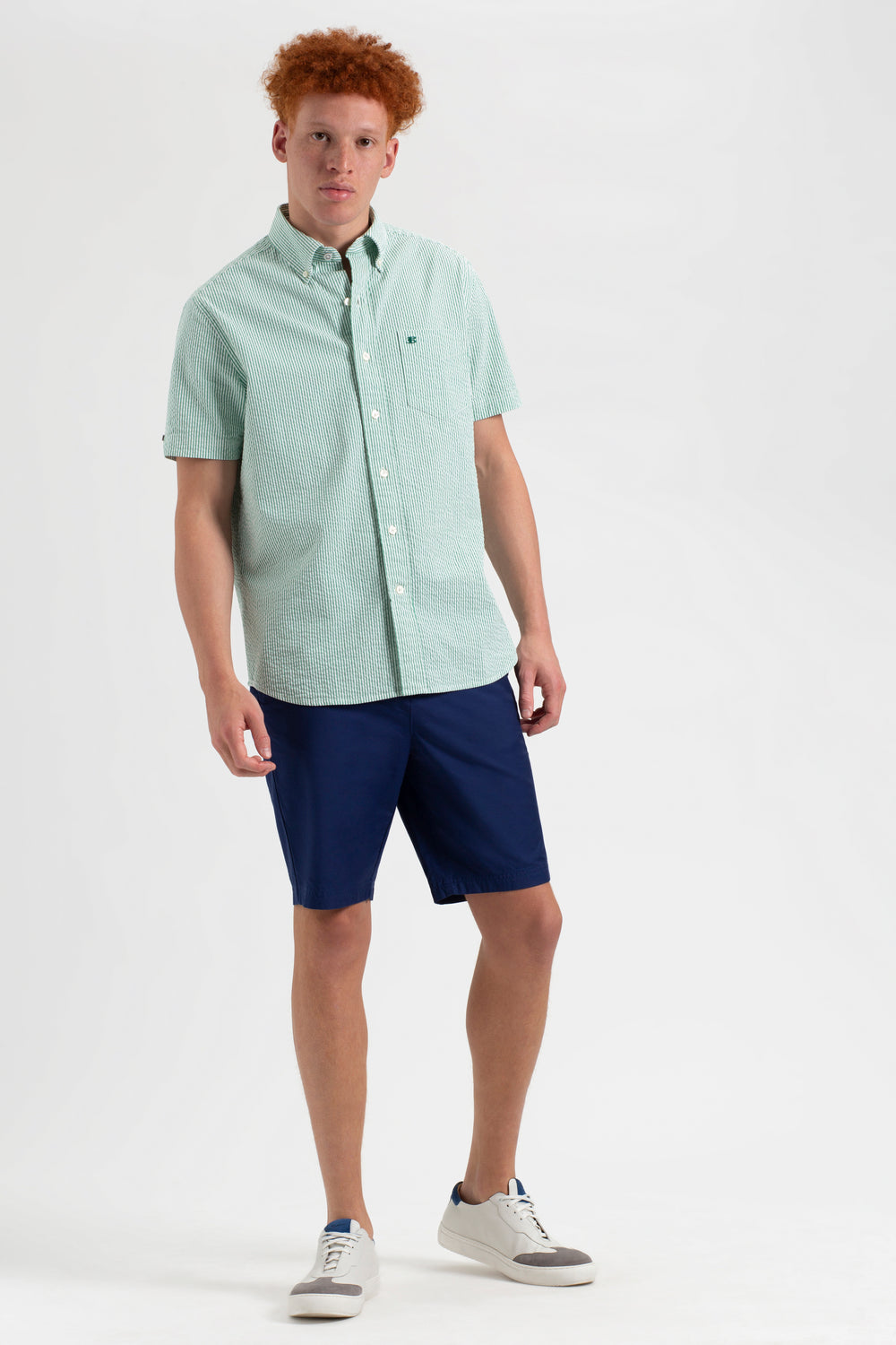 Ben Sherman Seersucker Bengal Stripe Shirts Green | PALBT-7839