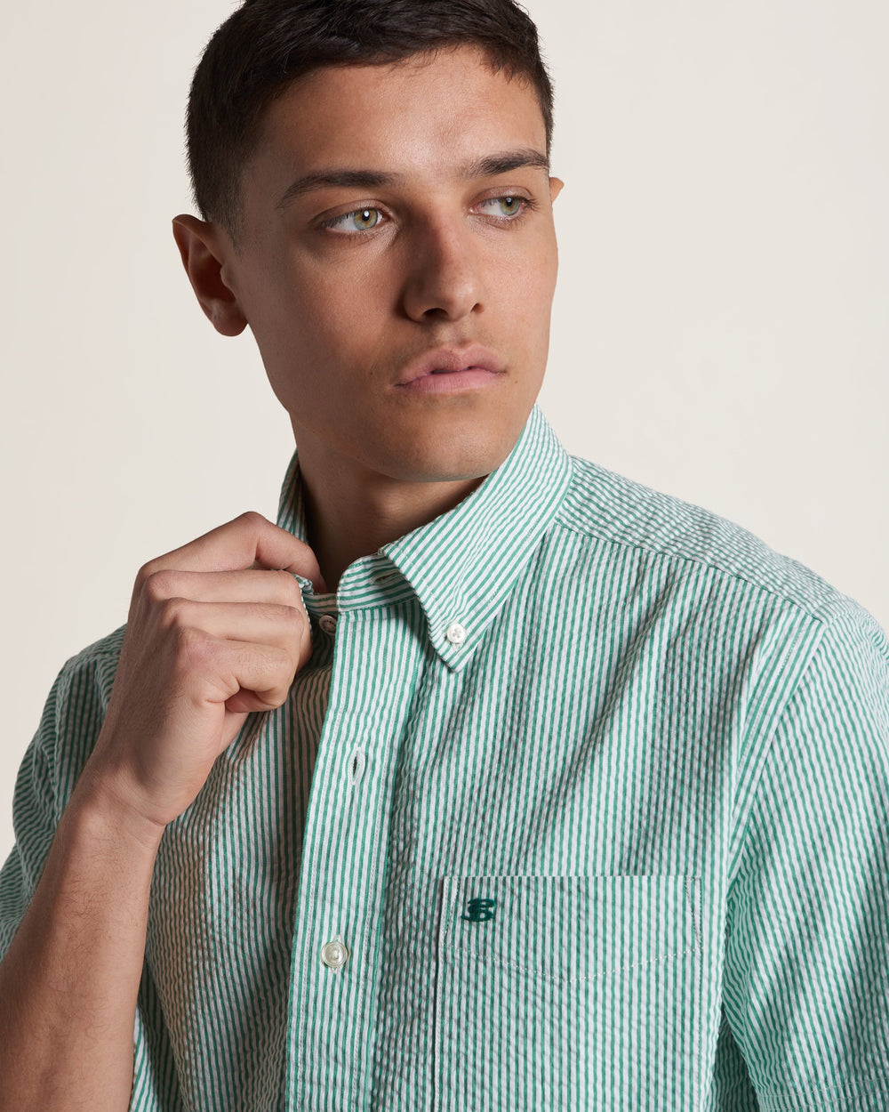 Ben Sherman Seersucker Bengal Stripe Shirts Green | PALBT-7839