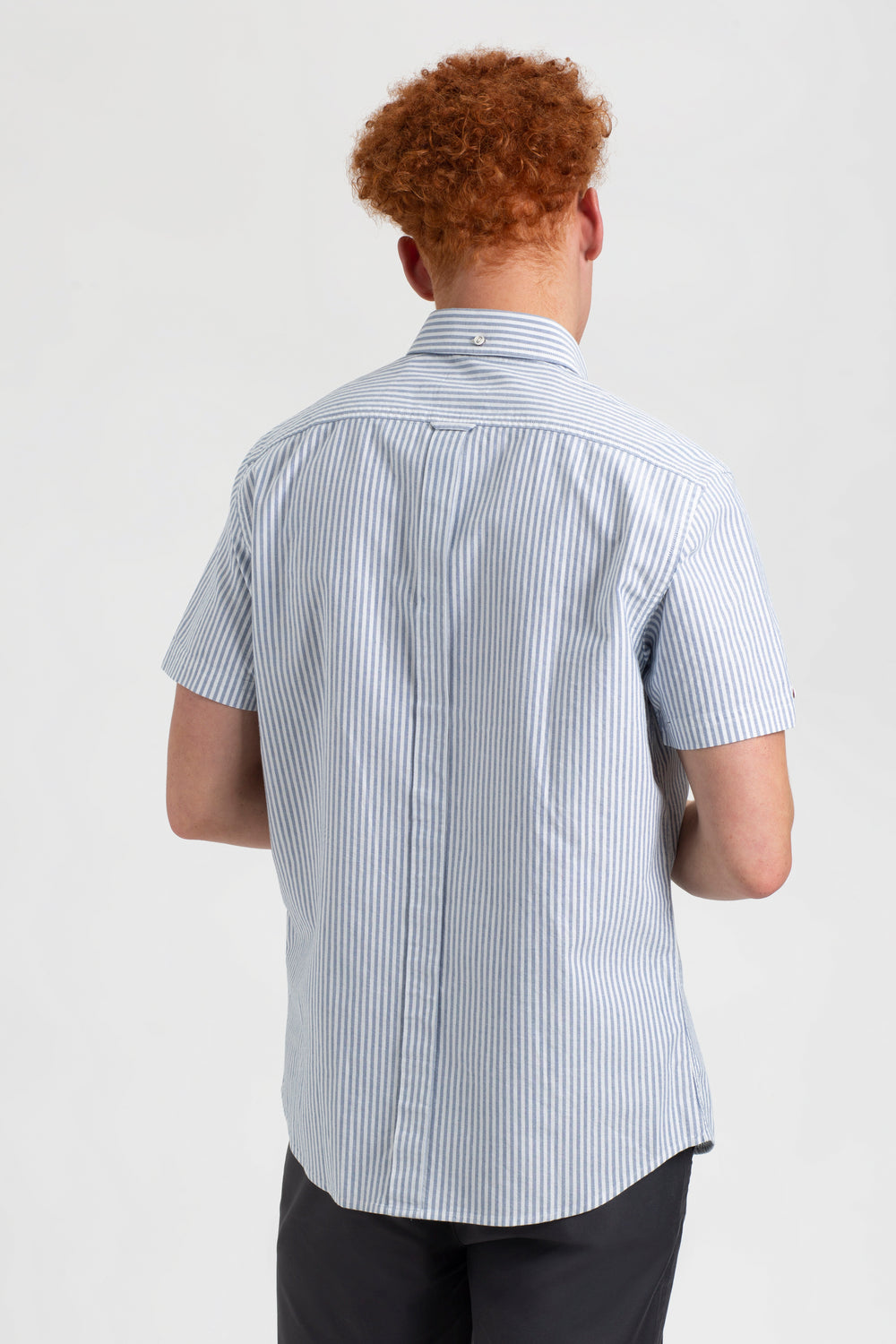 Ben Sherman Short Sleeve Brighton Oxford Organic Bengal Stripe Shirts Indigo Stripes | QLUDX-4935