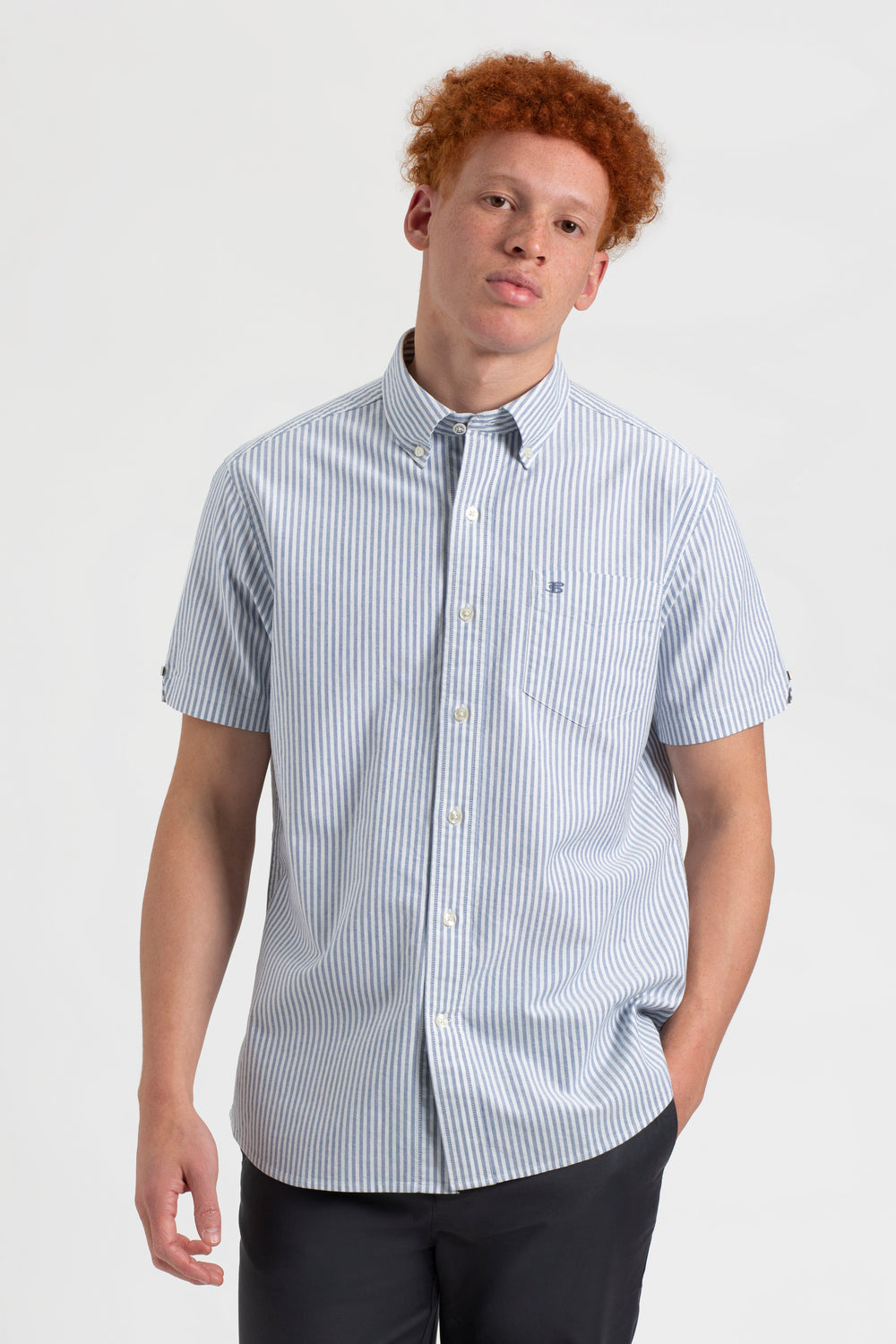 Ben Sherman Short Sleeve Brighton Oxford Organic Bengal Stripe Shirts Indigo Stripes | QLUDX-4935