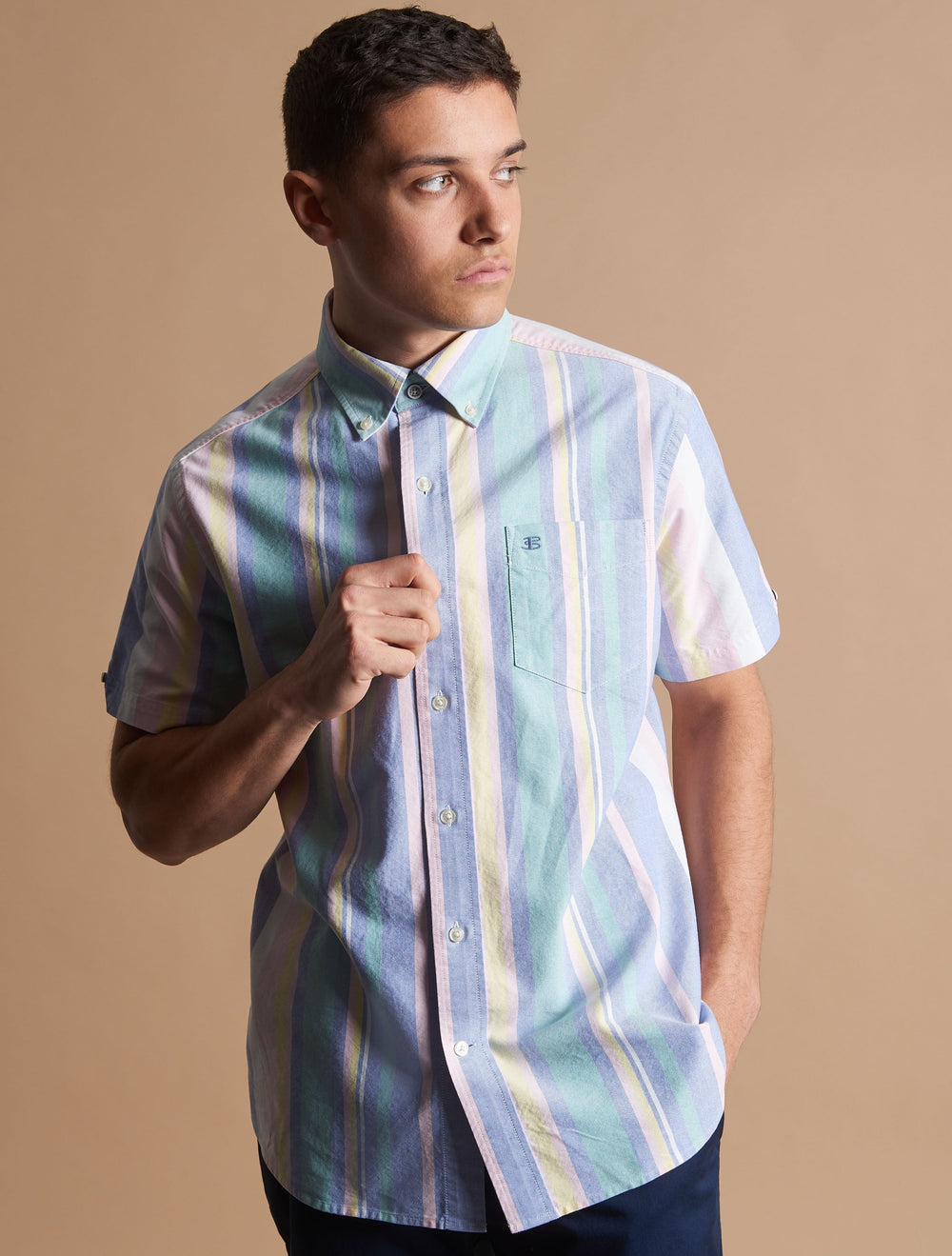 Ben Sherman Short Sleeve Brighton Oxford Organic Stripe Shirts Multicolor Stripes | LGWEB-3021