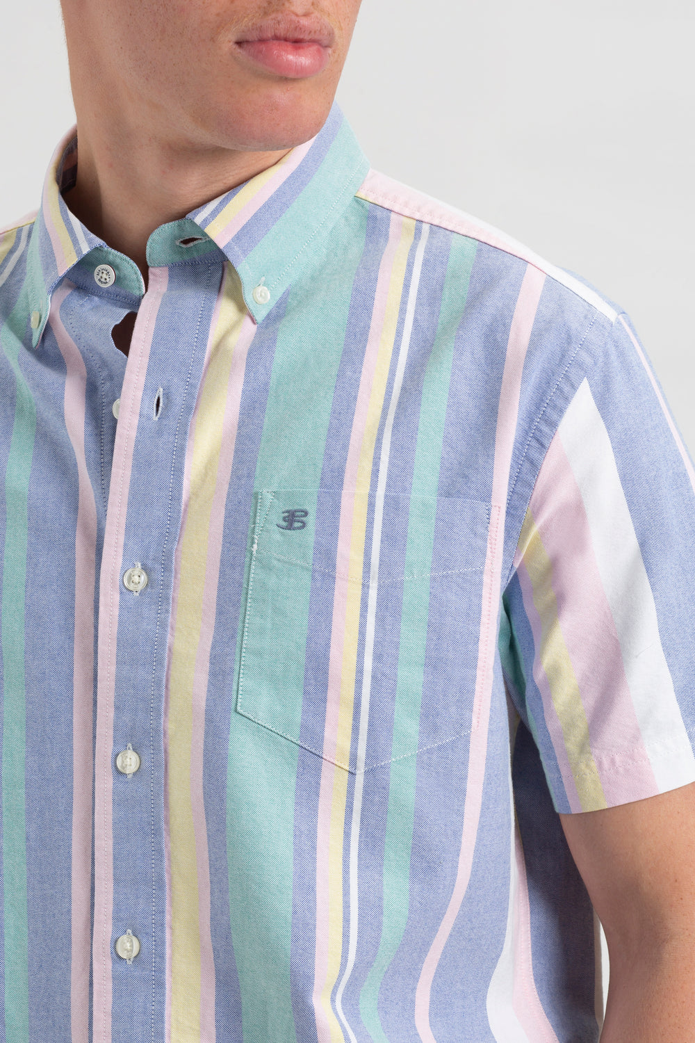 Ben Sherman Short Sleeve Brighton Oxford Organic Stripe Shirts Multicolor Stripes | LGWEB-3021