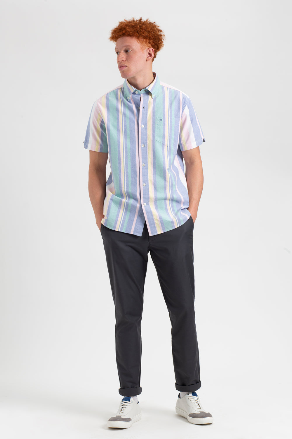 Ben Sherman Short Sleeve Brighton Oxford Organic Stripe Shirts Multicolor Stripes | LGWEB-3021