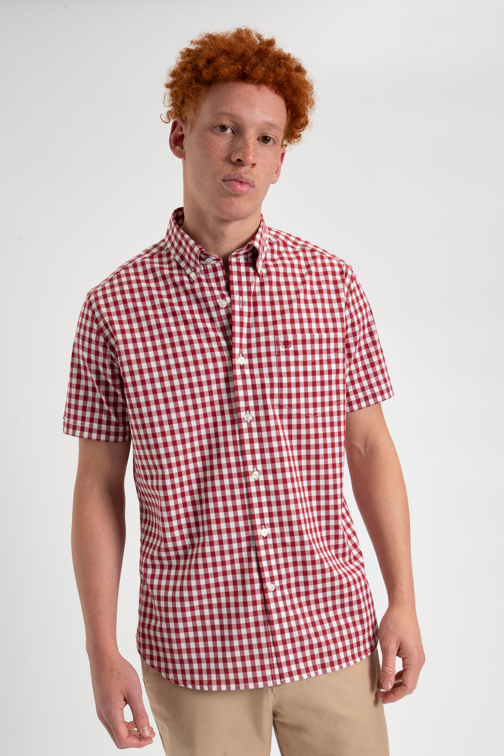 Ben Sherman Short Sleeve House Poplin Gingham Shirts Burgundy | HGWVB-8035