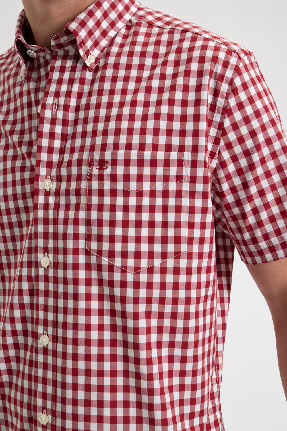 Ben Sherman Short Sleeve House Poplin Gingham Shirts Burgundy | HGWVB-8035