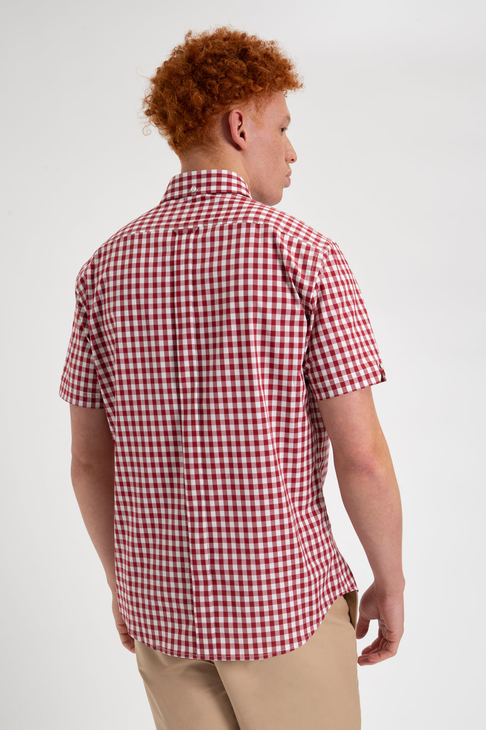 Ben Sherman Short Sleeve House Poplin Gingham Shirts Burgundy | HGWVB-8035