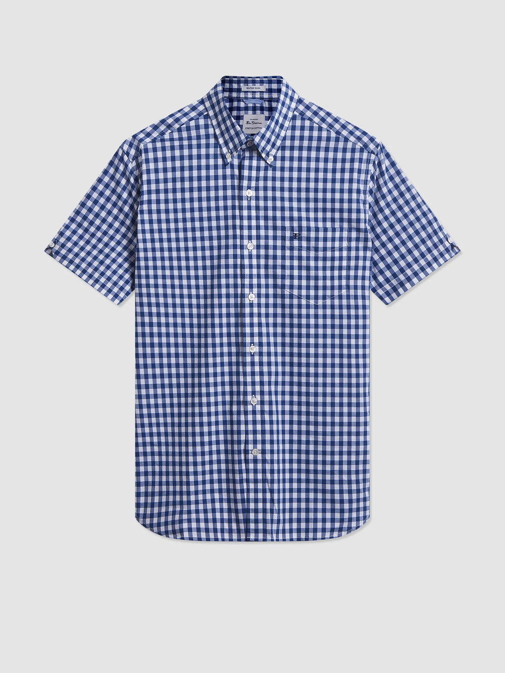 Ben Sherman Short Sleeve House Poplin Gingham Shirts Navy / Olive | XKVRQ-7982