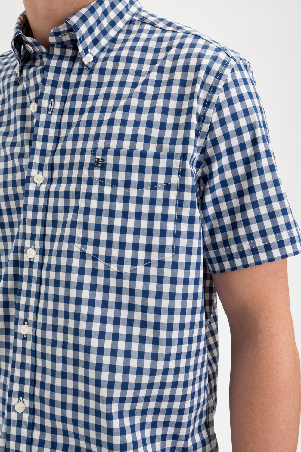 Ben Sherman Short Sleeve House Poplin Gingham Shirts Navy / Olive | XKVRQ-7982