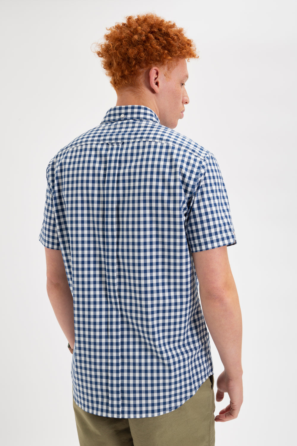 Ben Sherman Short Sleeve House Poplin Gingham Shirts Navy / Olive | XKVRQ-7982