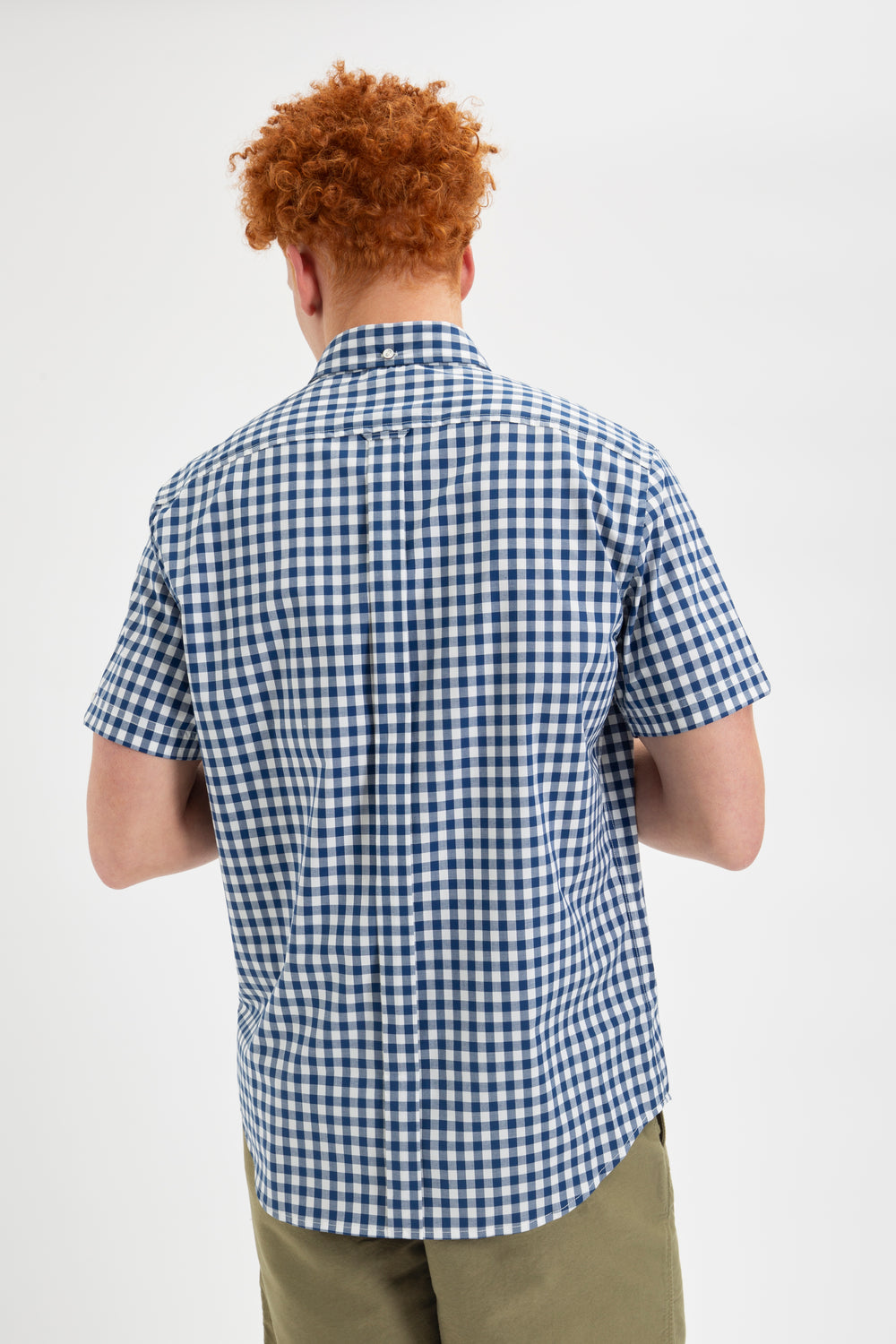 Ben Sherman Short Sleeve House Poplin Gingham Shirts Navy / Olive | XKVRQ-7982