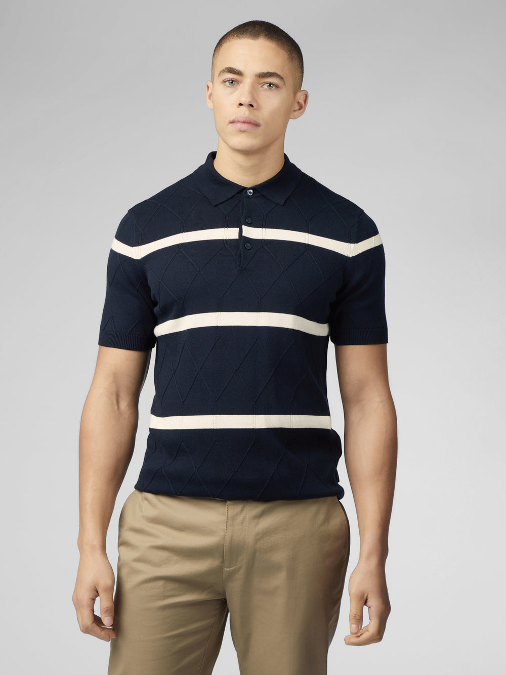 Ben Sherman Signature Argyle Stripe Polo Knitwear Navy | KBYCE-3927