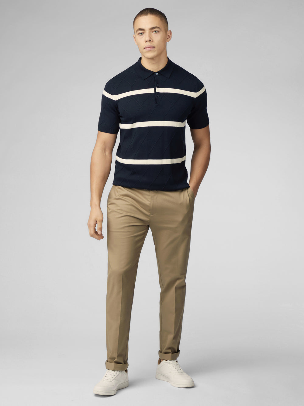 Ben Sherman Signature Argyle Stripe Polo Knitwear Navy | KBYCE-3927