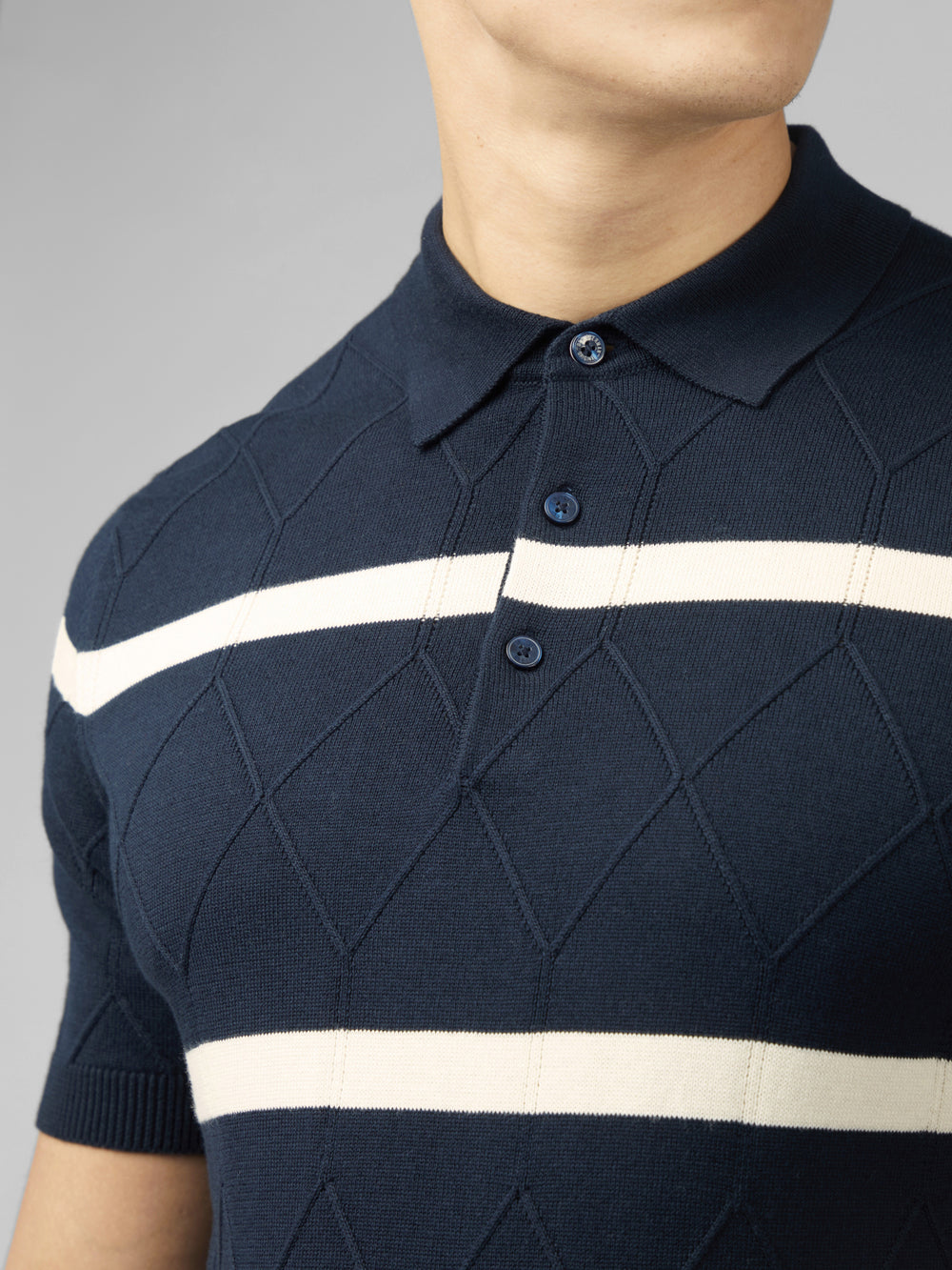 Ben Sherman Signature Argyle Stripe Polo Knitwear Navy | KBYCE-3927