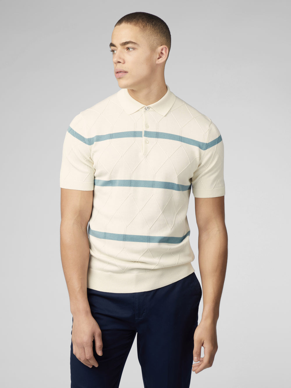 Ben Sherman Signature Argyle Stripe Polo Knitwear White | GTCAL-1504