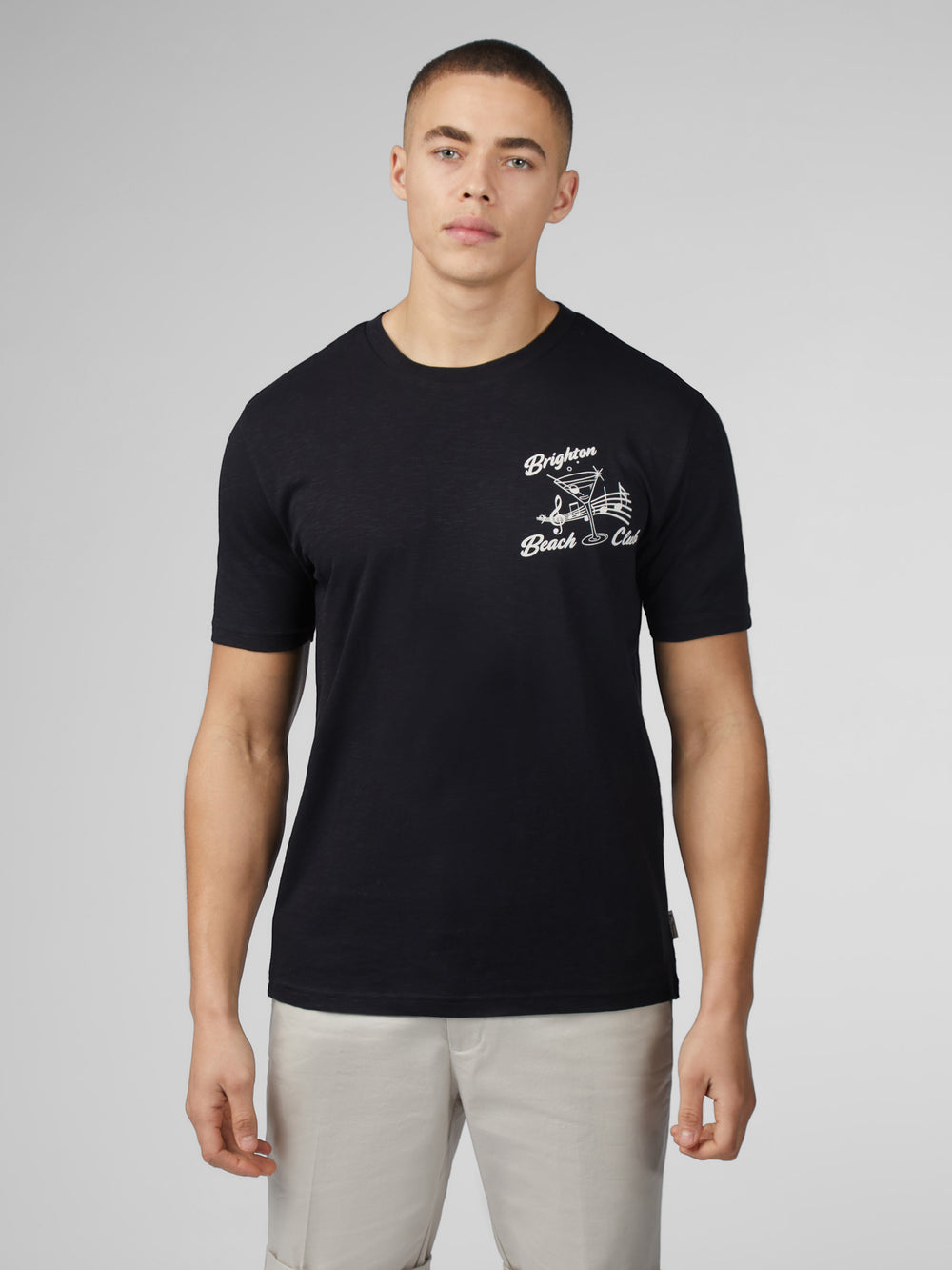 Ben Sherman Signature Brighton Beach Club T-Shirt Black | CKNYW-7156