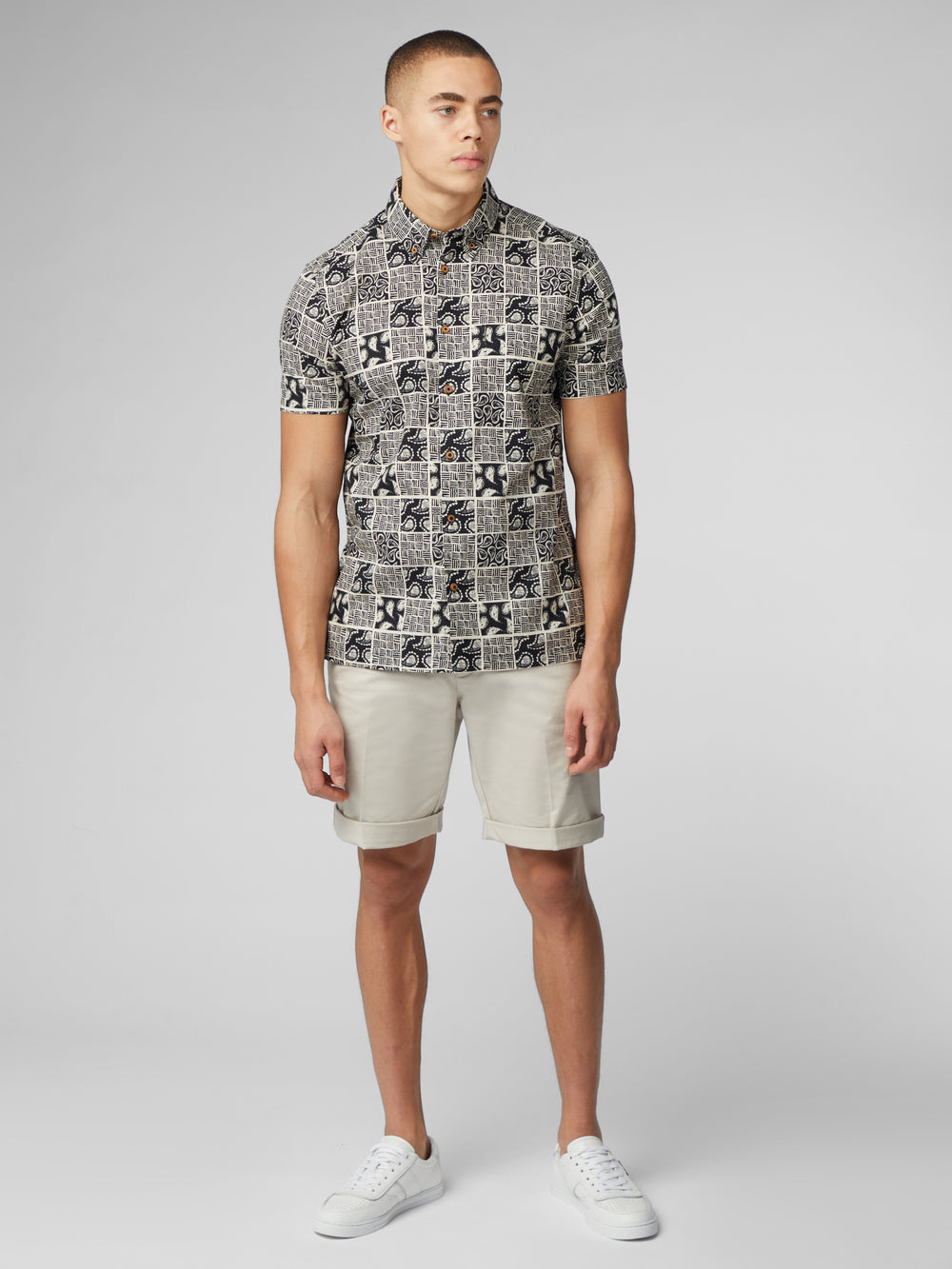 Ben Sherman Signature Checkerboard Paisley Print Shirts Black | HLVIW-0953