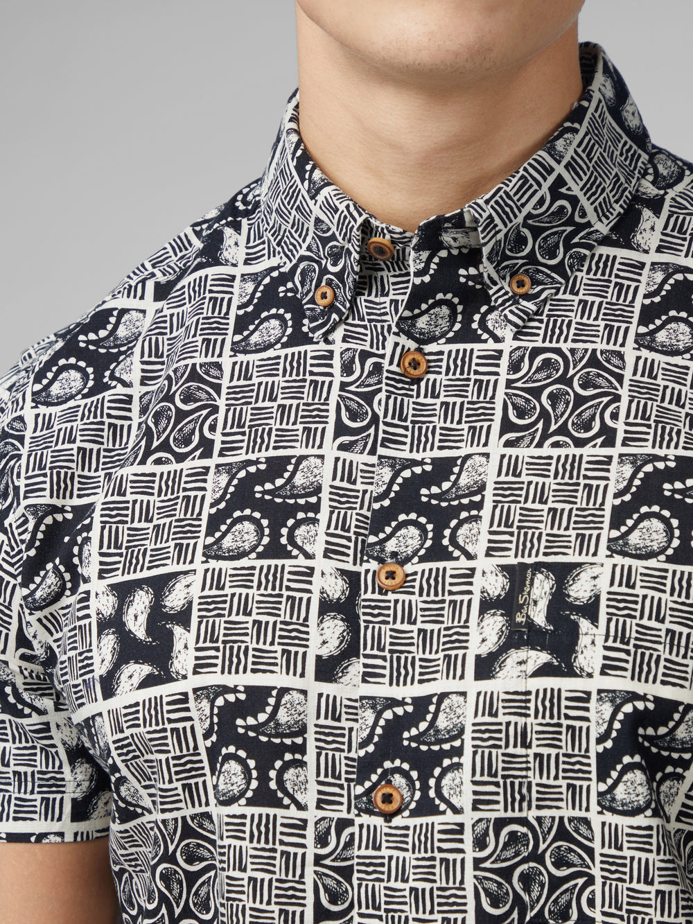 Ben Sherman Signature Checkerboard Paisley Print Shirts Black | HLVIW-0953