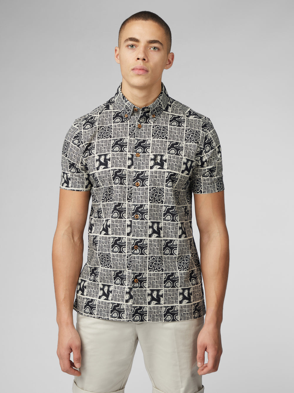 Ben Sherman Signature Checkerboard Paisley Print Shirts Black | HLVIW-0953