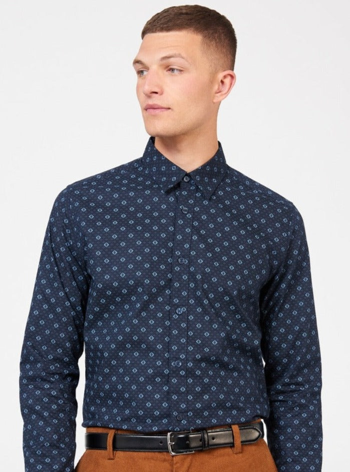 Ben Sherman Signature Geo Shirts Blue | NMBZH-0251