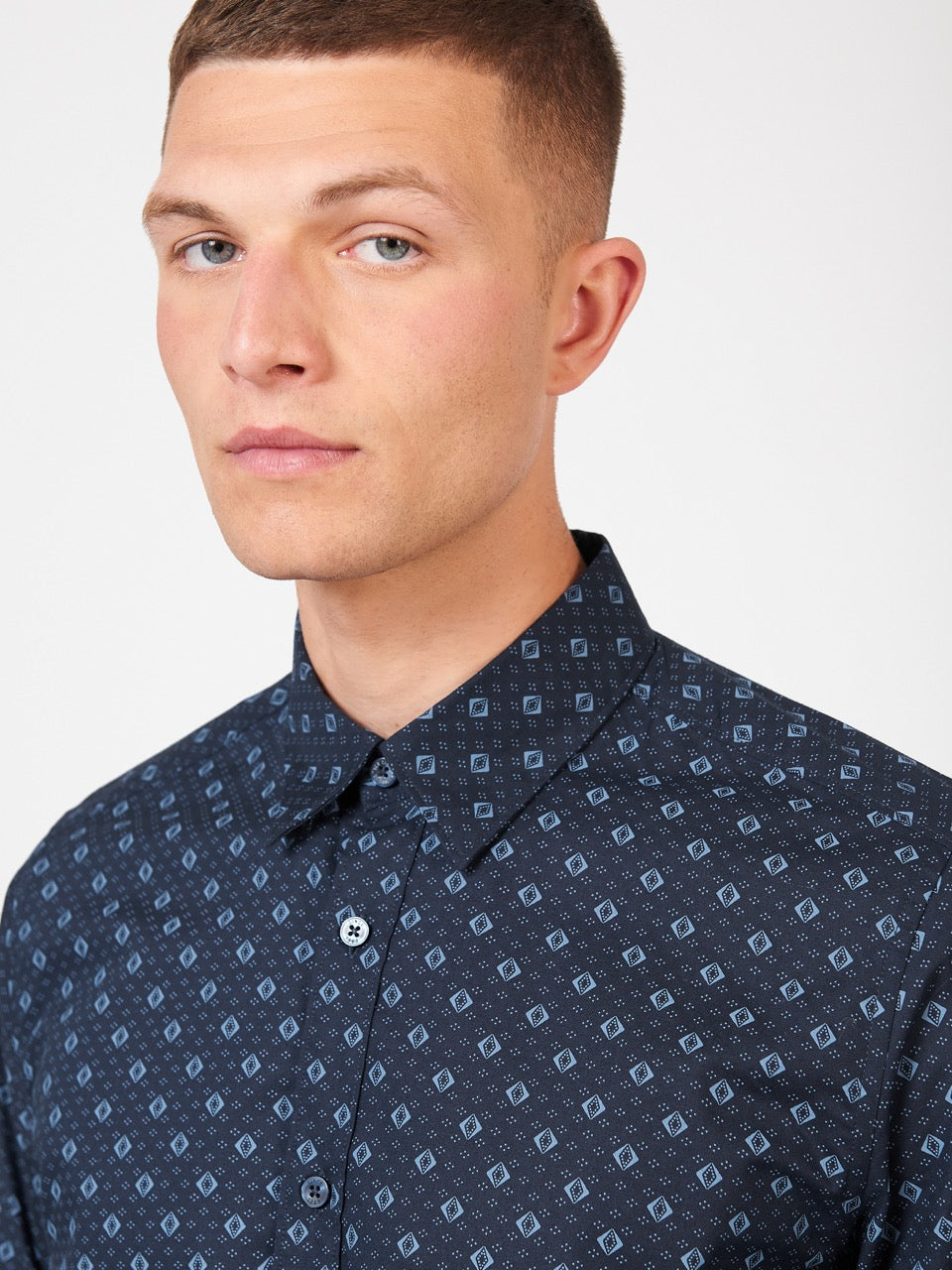 Ben Sherman Signature Geo Shirts Blue | NMBZH-0251