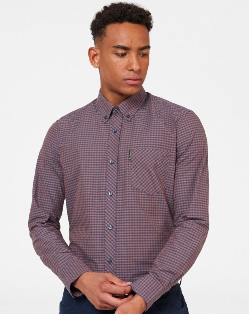 Ben Sherman Signature Gingham Long-Sleeve Shirts Purple | IGRQV-6547