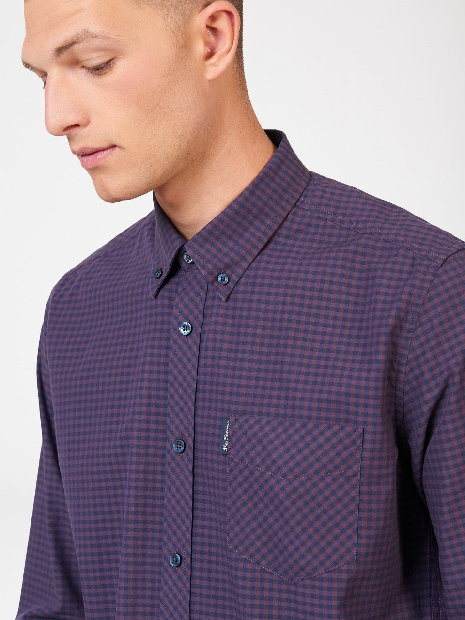 Ben Sherman Signature Gingham Long-Sleeve Shirts Purple | USNOV-0789