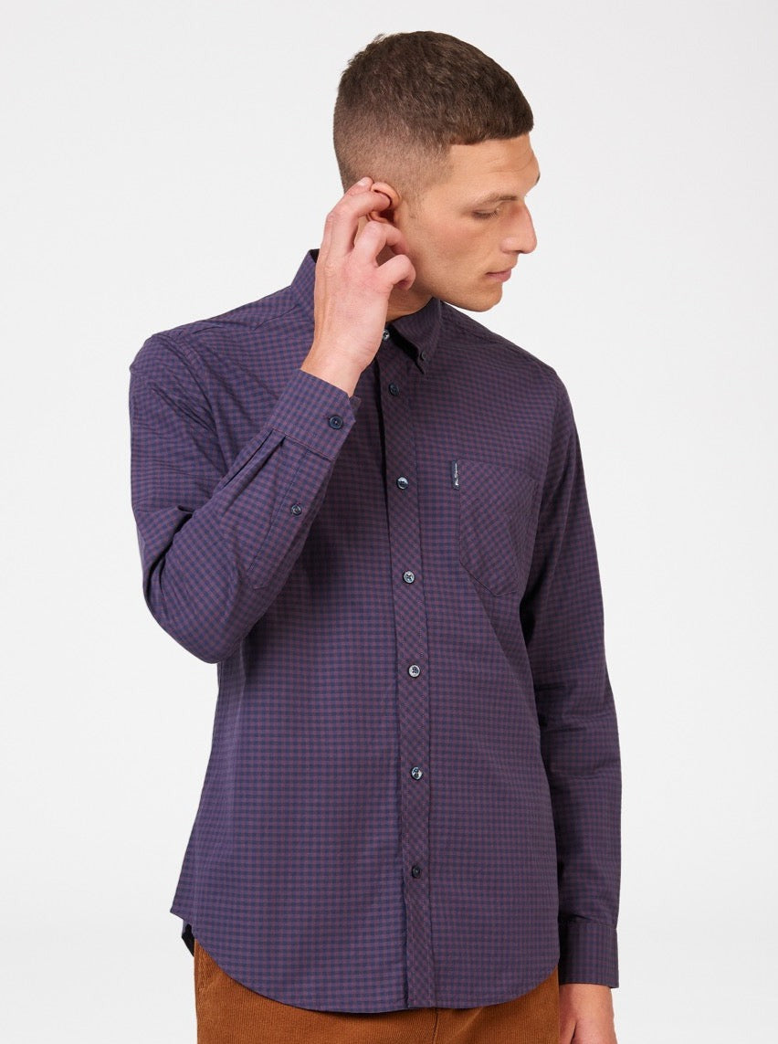 Ben Sherman Signature Gingham Long-Sleeve Shirts Purple | USNOV-0789