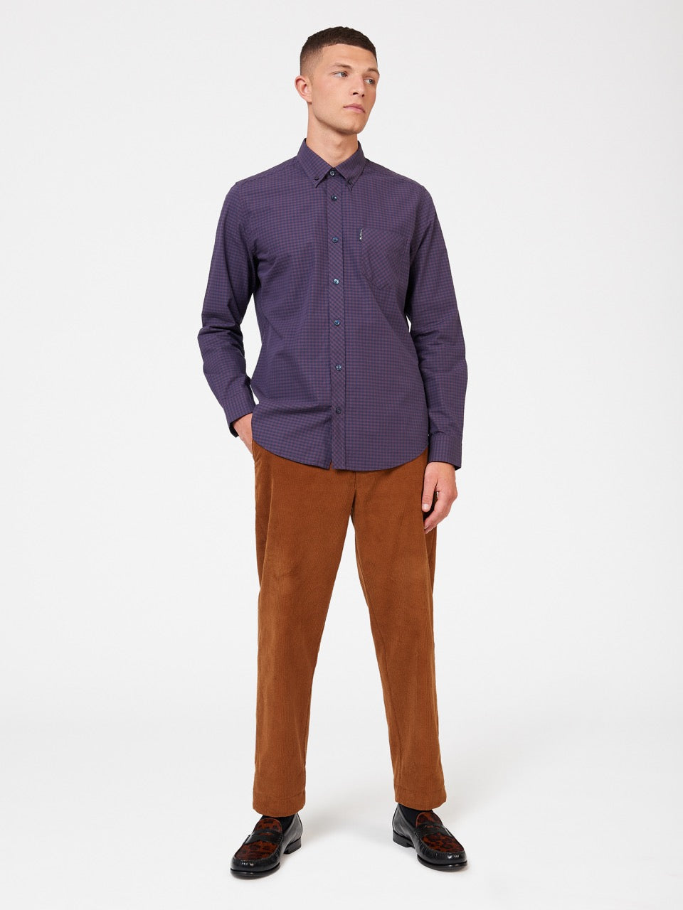 Ben Sherman Signature Gingham Long-Sleeve Shirts Purple | USNOV-0789