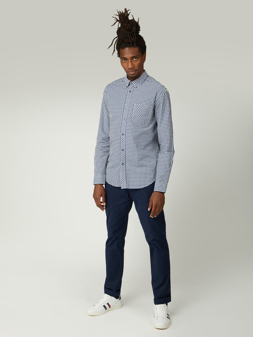 Ben Sherman Signature Long-Sleeve Gingham Shirts Dark Blue | KRDGL-4956